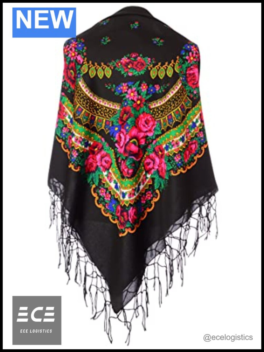 Fringed Floral Scarf Wrap Oversized Shawl Neck Head Women Acrylic 59x59